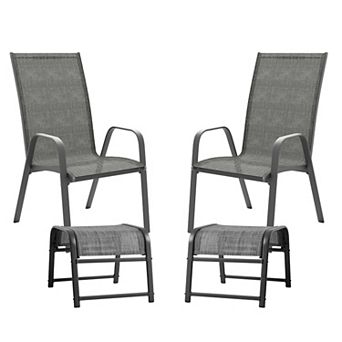 4 pc Outdoor Conversation Set Stationary Texilene Lounges with Footstools