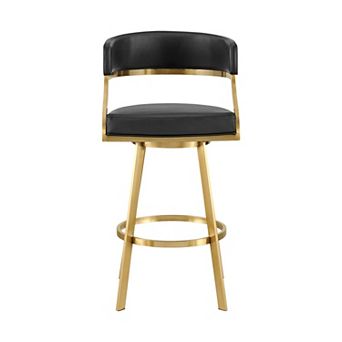 HomeRoots 26" Black & Gold Faux Leather & Stainless Steel Low Back Counter Height Swivel Chair