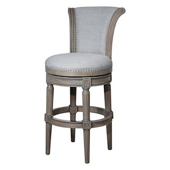 HomeRoots 25" Gray Solid Wood and Fabric Counter Height Swivel Bar Chair