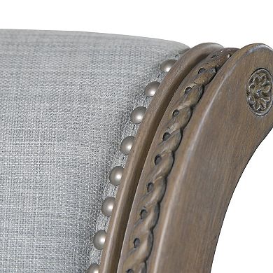 HomeRoots 25" Gray Solid Wood and Fabric Counter Height Swivel Bar Chair