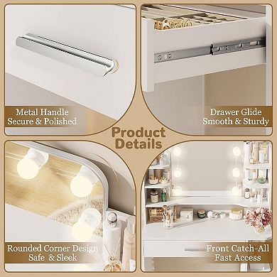 31" Makeup Vanity Desk, LED Vanity with Power, Jewelry Storage & Cloth Drawers