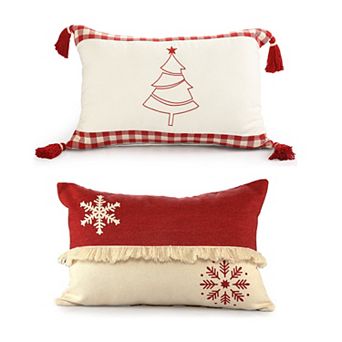 HomeRoots Set of Two Red And White Lumbar Christmas Cotton Throw Pillow Covers