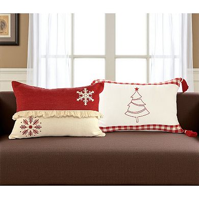 HomeRoots Set of Two Red And White Lumbar Christmas Cotton Throw Pillow Covers