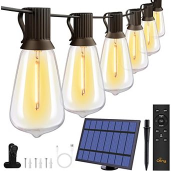 Ollny 50FT ST38 Solar Patio Lights (25 Bulbs, IP45 Waterproof, Solar Powered, 2 Spare Bulbs)