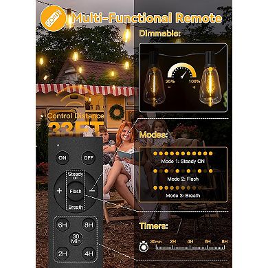 Ollny 50FT ST38 Solar Patio Lights (25 Bulbs, IP45 Waterproof, Solar Powered, 2 Spare Bulbs)