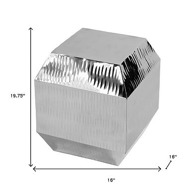 HomeRoots 20" Silver Stainless Steel Square Block End Table