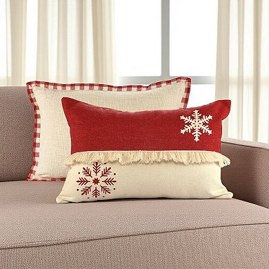 HomeRoots Set of Two Ivory And Red Lumbar Christmas Cotton Throw Pillow Covers