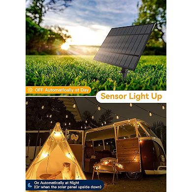 Ollny 100FT ST38 Solar Patio Lights (50 Bulbs, IP45 Waterproof, Solar Powered, 2 Spare Bulbs)