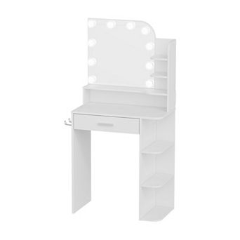 Compact LED Vanity Set with Chair, Power & 3 Light Colors, White
