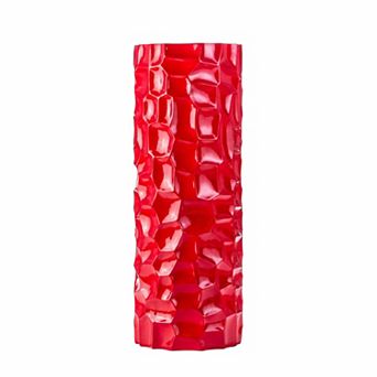 HomeRoots 36" Red Faceted Geometric Resin Floor Vase