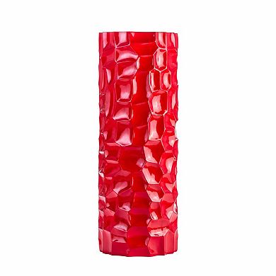 HomeRoots 36" Red Faceted Geometric Resin Floor Vase