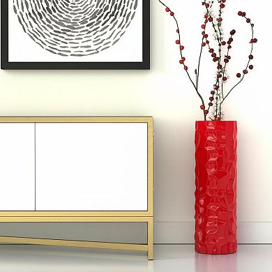 HomeRoots 36" Red Faceted Geometric Resin Floor Vase