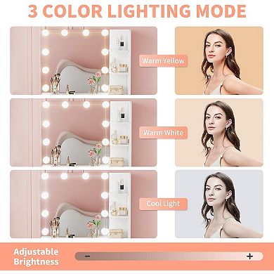 26" LED Vanity with Mirror, Large Drawer, 6 Shelves & 3 Light Modes