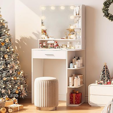 26" LED Vanity with Mirror, Large Drawer, 6 Shelves & 3 Light Modes