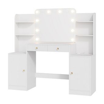 53" Vanity Set with Chair, Power, LED Mirror & Adjustable Brightness