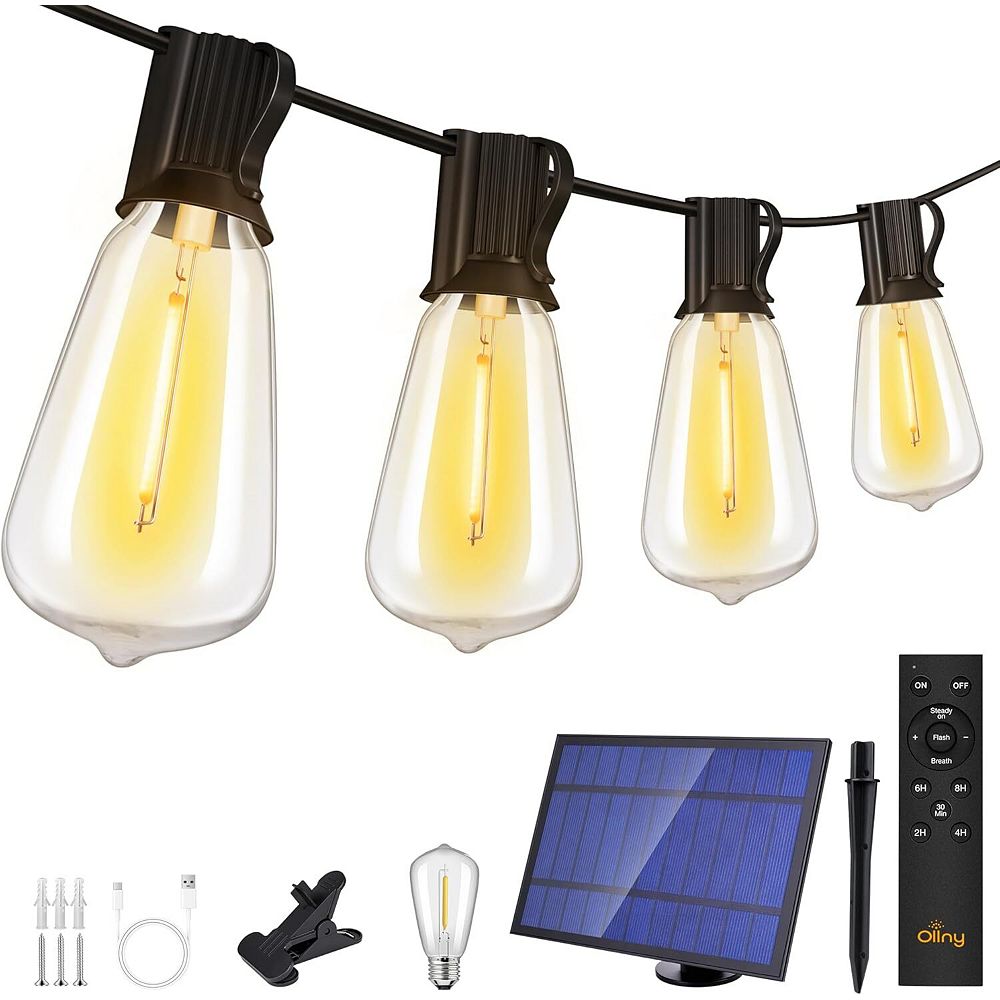 Ollny 30FT ST38 Outdoor Solar Lights (15 Bulbs, IP45 Waterproof, Solar ...