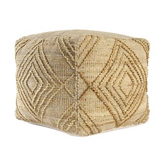 HomeRoots 18" Natural Jute Blend Cube Geometric Pouf Ottoman