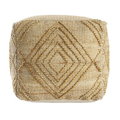HomeRoots 18" Natural Jute Blend Cube Geometric Pouf Ottoman
