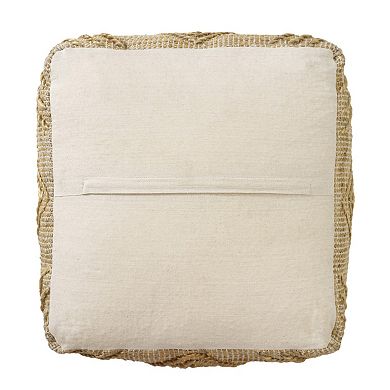 HomeRoots 18" Natural Jute Blend Cube Geometric Pouf Ottoman