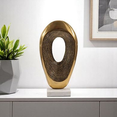 HomeRoots 16" Gold And White Aluminum And Marble Abstract Tabletop Sculpture