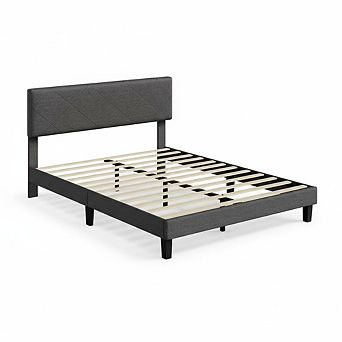 Upholstered Bed Frame,Platform Bed with Diamond Stitched Padded Headboard