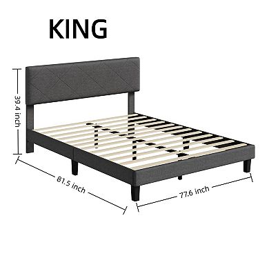 Upholstered Bed Frame,Platform Bed with Diamond Stitched Padded Headboard