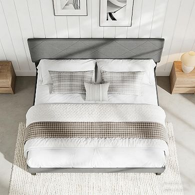 Upholstered Bed Frame,Platform Bed with Diamond Stitched Padded Headboard