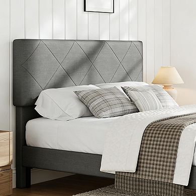 Upholstered Bed Frame,Platform Bed with Diamond Stitched Padded Headboard