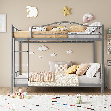 Bunk Bed with Ladder & Full Safety Guardrail, Heavy Duty Metal Bunk Bed Frame