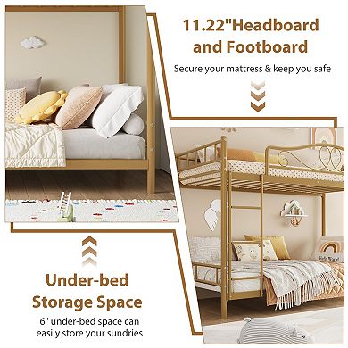 Bunk Bed with Ladder & Full Safety Guardrail, Heavy Duty Metal Bunk Bed Frame