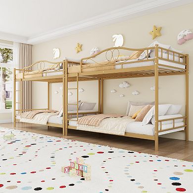 Bunk Bed with Ladder & Full Safety Guardrail, Heavy Duty Metal Bunk Bed Frame