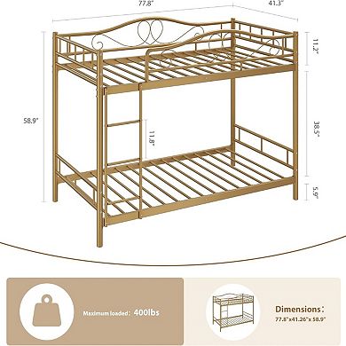 Bunk Bed with Ladder & Full Safety Guardrail, Heavy Duty Metal Bunk Bed Frame