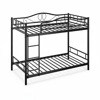 Bunk Bed with Ladder & Full Safety Guardrail, Heavy Duty Metal Bunk Bed Frame