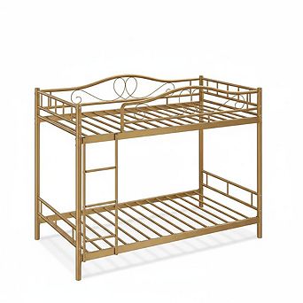 Bunk Bed with Ladder & Full Safety Guardrail, Heavy Duty Metal Bunk Bed Frame