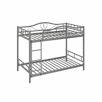 Bunk Bed with Ladder & Full Safety Guardrail, Heavy Duty Metal Bunk Bed Frame