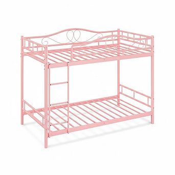 Bunk Bed with Ladder & Full Safety Guardrail, Heavy Duty Metal Bunk Bed Frame