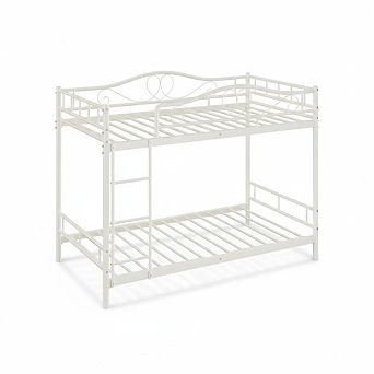 Bunk Bed with Ladder & Full Safety Guardrail, Heavy Duty Metal Bunk Bed Frame