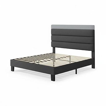 Bed Frame with Adjustable Headboard,Linen Fabric Upholstered and Wooden Slats Support