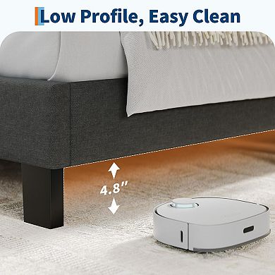 Bed Frame with Adjustable Headboard,Linen Fabric Upholstered and Wooden Slats Support