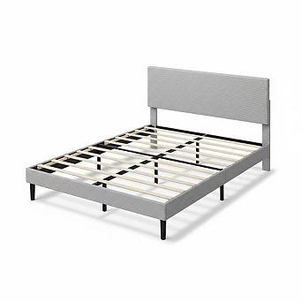 Bed Frame with Adjustable Upholstered Headboard,Platform Bed with Storage Shelf and Charging Station