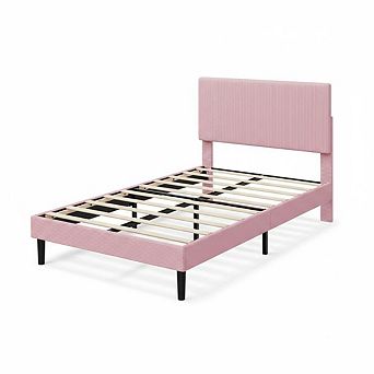 Bed Frame with Adjustable Upholstered Headboard,Platform Bed with Storage Shelf and Charging Station
