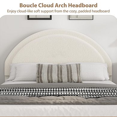 Modern Bed Frame with 2 Storage Drawers, Round Padded Headboard Upholstered Platform Bed