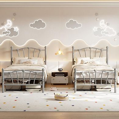 Metal Bed Frames for Girls Boys,Platform Bed with Heart-Shaped Design Headboard&Footboard