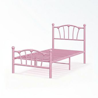 Metal Bed Frames for Girls Boys,Platform Bed with Heart-Shaped Design Headboard&Footboard