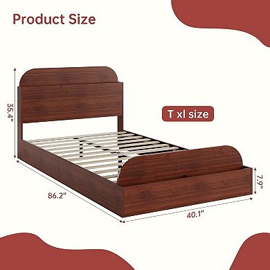 Bed Frame with Storage Headboard and Raised Footboard,Wooden Twin-Floor Low Platform Bed for Kids