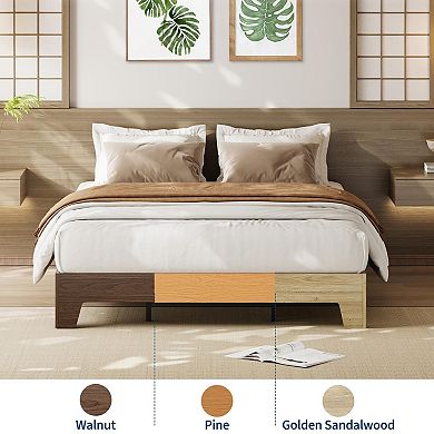 Wood Platform Bed Frame, Wooden Bed Frame Without Headboard, Noise-Free,Strudy Wood Slat