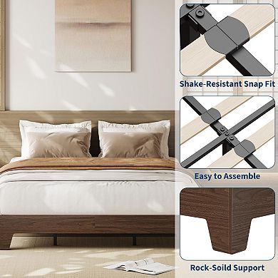 Wood Platform Bed Frame, Wooden Bed Frame Without Headboard, Noise-Free,Strudy Wood Slat