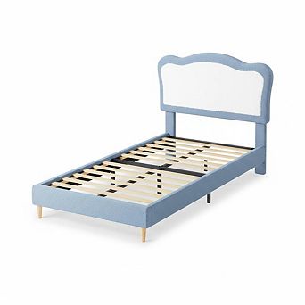 Bed Frame for Kids, Boucle Upholstered Platform Bed with Headboard for Girls Boys