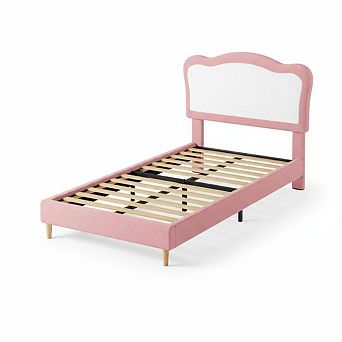 Bed Frame for Kids, Boucle Upholstered Platform Bed with Headboard for Girls Boys
