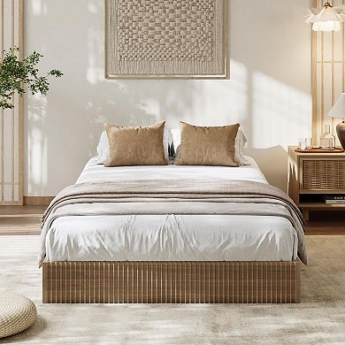 Bed Frame, Wood Platform Bed with Fluted Design, Low Profile BedFrame, Minimalist Bed Base